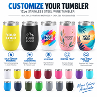 Tumbler Anggur Stainless Steel 12oz Berlapis Bubuk dengan Logo Kustom, Gelas Anggur Bentuk Telur, Cangkir Termal, Mug Kopi dengan Tutup