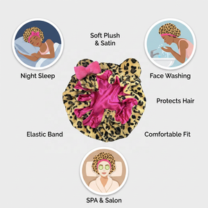 <span class=keywords><strong>Bonnet</strong></span> de nuit en peluche de luxe pour femme, motif léopard, avec capuche protectrice, pour le sommeil, le coiffage et les soins capillaires - Product Image 6