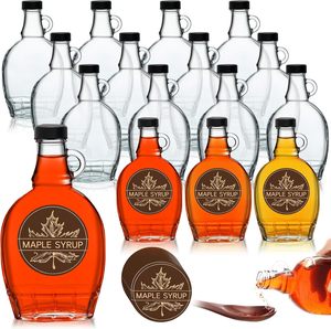 Bouteilles de <span class=keywords><strong>sirop</strong></span> <span class=keywords><strong>d</strong></span>'<span class=keywords><strong>érable</strong></span> en verre Bouteilles en verre réutilisables transparentes de 5 oz Bocaux de <span class=keywords><strong>sirop</strong></span> <span class=keywords><strong>d</strong></span>'<span class=keywords><strong>érable</strong></span> Conteneur pour cadeau de jus de lait avec couvercles Poignée à boucle - Product Image 1