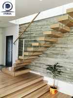 Escalier flottant moderne sur mesure pour intérieur, marches en bois, poutre de liaison dissimulée, escalier suspendu avec garde-corps en verre pour villa