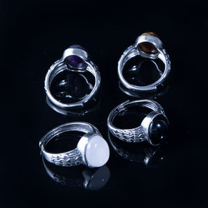 Natuursteen Amethist Obsidiaan Tijger-Eye Clear Quartz Retro Stijl Koperen Ringen Voor Mannen Vrouwen Edelsteen Sieraden - Product Image 5
