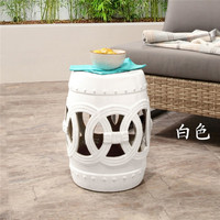 Tabouret de jardin en céramique creuse avec nœud de chine, tabouret d'assise en céramique émaillée blanche, tabouret d'extérieur en céramique