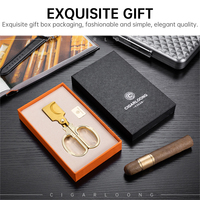 CIGARLOONG Coupe-cigare en acier inoxydable exquis et portable de style européen avec étui en cuir et emballage de boîte-cadeau