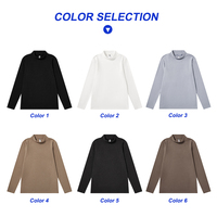 T-shirt à col roulé pour homme, 100% Coton Biologique, 230G, Tissé, Respirant, Imprimé, Coupe Classique, Manches Longues, Uni, Décontracté, Devant uni, Jinpa Needle