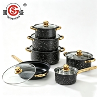 Ensemble de 12 ustensiles de cuisine en granit antiadhésif, revêtement en marbre noir, ensemble de casseroles en acier inoxydable, casserole à soupe, casserole à lait, poêle à frire, casseroles de cuisine
