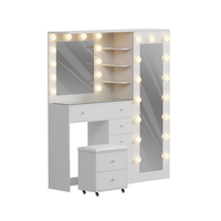 Table de toilette moderne avec miroir éclairé LED, réglable en hauteur, grand rangement, meuble de salle de bain ou de chambre à coucher
