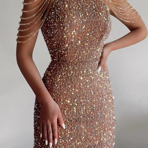 Primavera e Verão Nova Moda Sexy Cristal Franjada Bainha Lantejoulas Vestido Estilo Europeu e Americano Mid Cintura Vestido de Noite - Product Image 1