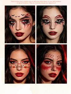 Autocollants pour les yeux de citrouille d'Halloween, autocollants pour eyeliner, autocollants de tatouage temporaire motif toile d'araignée, crâne, chauve-souris, autocollants de maquillage pour le visage et les yeux - Product Image 4