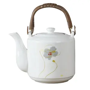Bule de chá de porcelana branco durável com alça de 1200ml, chaleiras de chá personalizadas com design de impressão de decalque, chaleiras OEM ODM altamente bem-vindas