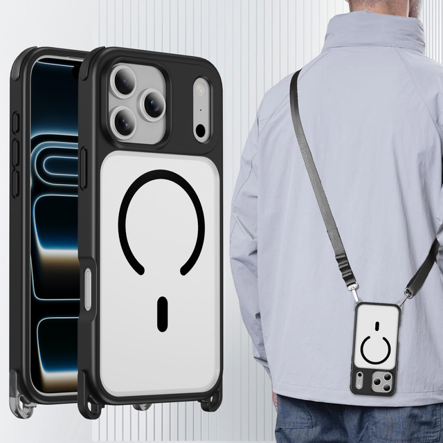 Removable Lanyard Magnetic TPU PC Anti Theft Mobile Phone Case for iPhone 17/16/15/14/13/12 Pro Max Case Cover