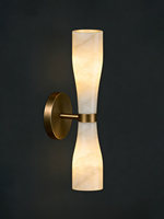 Applique murale LED en cuivre massif, style designer, marbre naturel italien, minimaliste, style français mi-siècle, lumière de chevet 3000K, abat-jour, garantie 3 ans