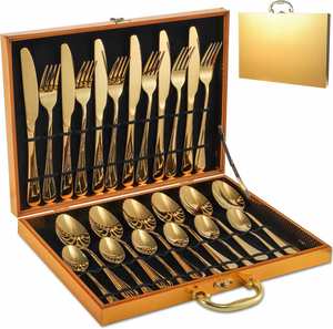24-Piece Gold Stainless Steel Cutlery Set High Quality Luxury Nordic Design Style Heavy Texture Reusable Tableware - Product Image 1