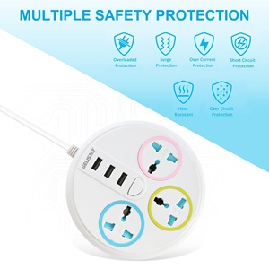 Vòng phổ tiêu chuẩn đầy màu sắc điện mở rộng dây điện ổ cắm điện 3 cửa hàng và 3 cổng <span class=keywords><strong>USB</strong></span> Power Strip - Product Image 2