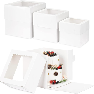 <span class=keywords><strong>8</strong></span> 10 12 Polegadas Quadradas Caixas De Bolo De Papelão Caixa De Bolo De Alto Com Janela Caixas De Embalagem De Pastelaria De Cozimento Branco para Bolos De Multi-Camada - Product Image 2