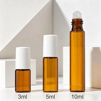Flacon en verre ambré cylindrique 3ml 5ml 10ml avec bouchon en plastique pour huile essentielle, parfum, sérum, rechargeable, avec bouchon à vis pour crème visage