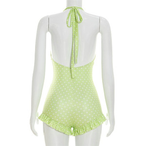 Combinaisons mignonnes à pois pour filles, avec col en V froncé et bretelles, style bandage, mode estivale, coupe moulante - Product Image 6