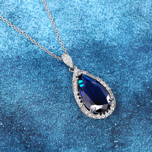 Collar Gargantilla con Colgante de Piedra en Forma de Lágrima Azul Real para Mujer, Joyería de Moda con Estilo Pavé Brillante - Product Image 4