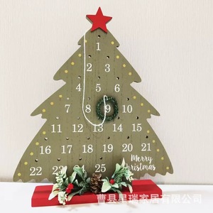 Calendrier de l'Avent en bois en forme de sapin de Noël, ornement de bureau, compte à rebours de 25 jours, décoration de la maison, style traditionnel - Product Image 4