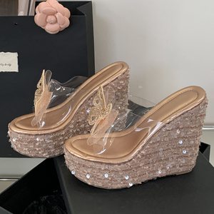 Sandalias de Verano 2025 con Lazo Brillante, Tacones de Cuña Casuales de TPU, Tacones Ultra Altos - Product Image 1