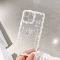 Coque de téléphone transparente avec nœud et bracelet en forme de cœur pour iPhone X XS XR XS MAX 11 12 13 14 Plus 15 16 Pro Max