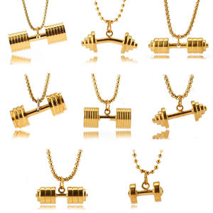 Collar con Colgante de Mancuerna de Acero Inoxidable Chapado en Oro Nuevo 2025 con Cadena de Eslabones para Hombre - Product Image 1