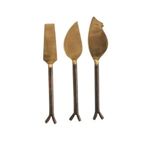 Set de chauffe-buffet en acier inoxydable doré à manche forgé Lame plaquée or Set de fromage design souris pour la cuisine et la maison - Product Image 1