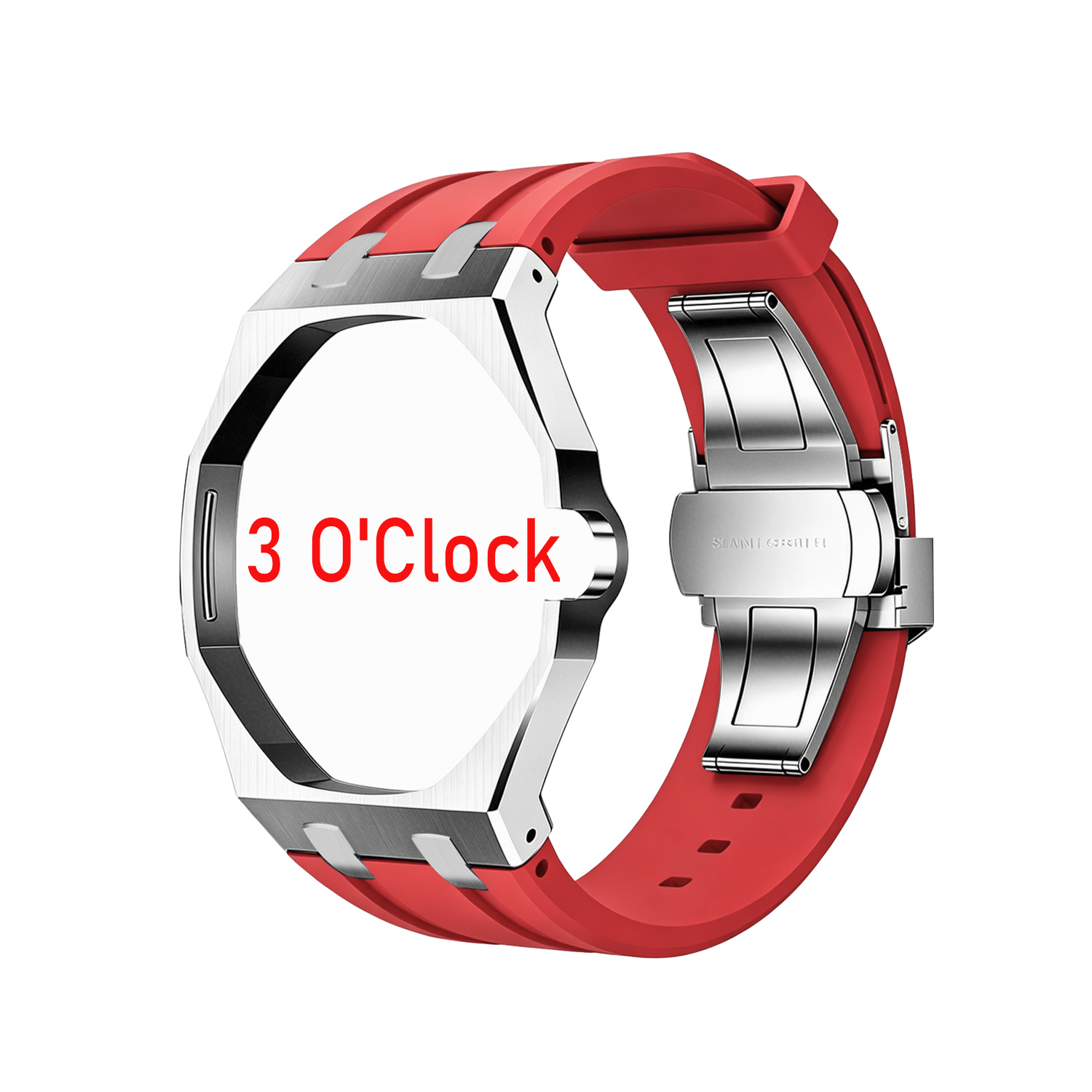 red rubber band+stainles steel watch case