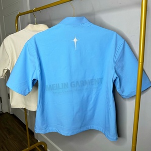 Custom Embroidery <b>Mens</b> Crop Top Boxy Fit Zip up Collar <b>Shirt</b> Oversized Sweat Zip up Work Short Sleeve Polo <b>Shirt</b> - Product Image 3