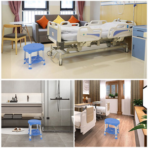 <b>Bathroom</b> Shower <b>Stool</b> Round Blue And White Aluminum Alloy 33x31x35-45cm Age Friendly Safety Equipment - Product Image 1