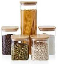 ชุดโหลแก้วเก็บอาหาร 6 ใบ พร้อมฝาไม้ ทรงสี่เหลี่ยม สำหรับเก็บเครื่องเทศอเนกประสงค์ในครัว - Product Image 5