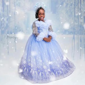 Vestidos de fiesta azul claro para niñas, vestidos de princesa con encaje y cuentas personalizados, vestidos de gala para damas de honor de boda - Product Image 2