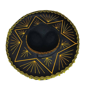 Chapeau Western à large bord noir avec broderie dorée, style mexicain, pour fête, Halloween, adulte, unisexe, respirant, protection solaire, toutes saisons - Product Image 3