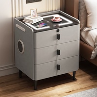 Mesita de noche de carga inalámbrica multifuncional de tres cajones para el hogar, dormitorio moderno, simple e inteligente italiano.