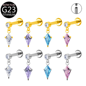 Titanium G23 Kite Zirkoon hanger oorbeugel platte achterkant piercing oorbellen lip ringen body piercing sieraden Helix duivel oorbellen - Product Image 2