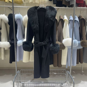 Cappotto da Donna Invernale in Lana Merino a Prezzi Bassi all'Ingrosso per Inizio Autunno, Cappotto di Lana <span class=keywords><strong>Beige</strong></span> con <span class=keywords><strong>Pelliccia</strong></span> e Cappuccio - Product Image 4