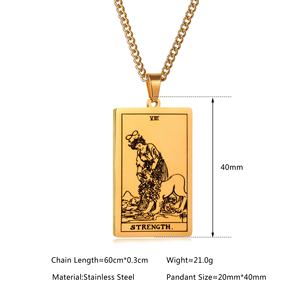 Venta caliente personalizado Retro hombres cuadrado Tarot tarjeta colgante collar de acero inoxidable 22 suéter largo budismo - Product Image 2
