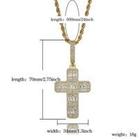 Collier Pendentif Croix Plaqué Or Sertie de Zircons Baguette, Chaîne Corde Hip Hop, Bijou Religieux pour Hommes