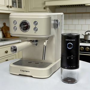Cafetera Moderna con Molinillo Integrado 04E, Máquina de Espresso Eléctrica Semiautomática con Sistema de Agua Caliente y Espumador de Leche para el Hogar - Product Image 1