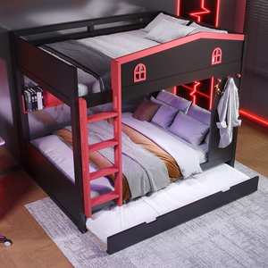 Modern House-shaped Solid Wood Bunk <strong>Bed</strong> with Hooks Storage Shelves Safety Guardrails Optional <strong>Underbed</strong> Drawers or Trundle <strong>Bed</strong> - Product Image 5