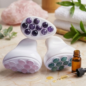 Rouleau de massage facial et corporel en jade naturel et quartz rose, et ensemble de grattoir <span class=keywords><strong>Gua</strong></span> <span class=keywords><strong>Sha</strong></span> pour raffermir la peau et détendre les muscles - Product Image 1
