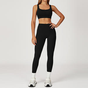 Traje atlético para <span class=keywords><strong>mujer</strong></span>, Sujetador deportivo ajustado de manga larga, ropa deportiva para gimnasio, pantalones cortos de cintura alta, mallas para <span class=keywords><strong>mujer</strong></span>, conjunto de Yoga para gimnasio - Product Image 6