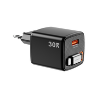 Chargeur mural USB rétractable 30W avec prise EU QC3.0, câble de charge rapide Type-C pour téléphone portable, protection OTP OVP