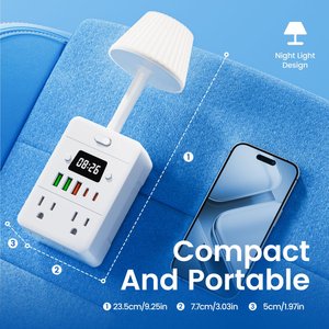 ตัวแปลงไฟแบบปรับได้พร้อมไฟ LED ช่องเสียบหลายช่องและพอร์ต USB ป้องกันไฟล้นและกันไฟ ปลั๊กปรับแต่งได้ - Product Image 2