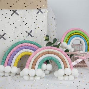 Nordique fait à la main macramé tenture murale tapisserie arc-en-ciel avec des décorations de chambre de nuages pour les adolescentes - Product Image 2