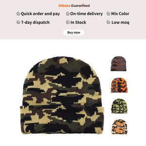 High Quality Custom Logo Hot Sale Men's Camo Knit Beanie Hat Cuff Tactical Sports Toque <b>Bonnet</b> Wholesale - Product Image 5