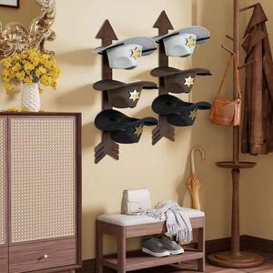 Wooden Cowboy Hat Storage Rack <b>Wall</b> <b>Mounted</b> 3 Tier Geometric <b>Shelf</b> For Living Room - Product Image 1