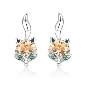 SCE527 Fashion Cute Korean Silver With CZ Stone Zircon Fox Stud Earrings Jewelry for Girl Women