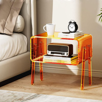 Table basse empilable à deux niveaux en acrylique orange avec pieds, table de rangement ouverte, table d'appoint multifonctionnelle pour chambre à coucher, salon