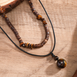 Colar Africano de Pedra Natural de Luxo 2 peças/conjunto para Mulheres, Colar Vintage com Contas de Madeira e Fio de Cera - Product Image 3