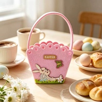 Filz-Osterkorb mit Rosa Häschen, Schmetterlings-Applikation, OSTER-Schriftzug, Griff, Eiersuche-Geschenk, Süßigkeiten, Kinder-Feiertagsdekoration